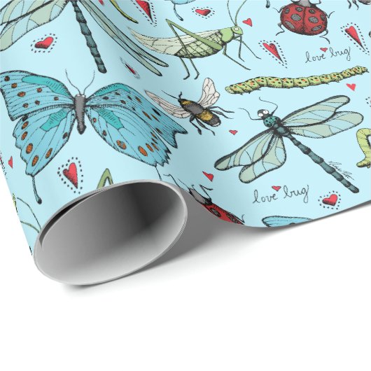 Schattigee Blue Love Bug Insecten voor Bug Lovers Cadeaupapier (Rol Hoek)