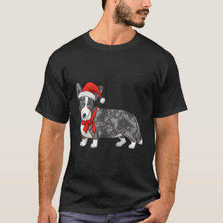 Schattigee Blue Merle Cardigan Corgi Santa Hat voo T-shirt