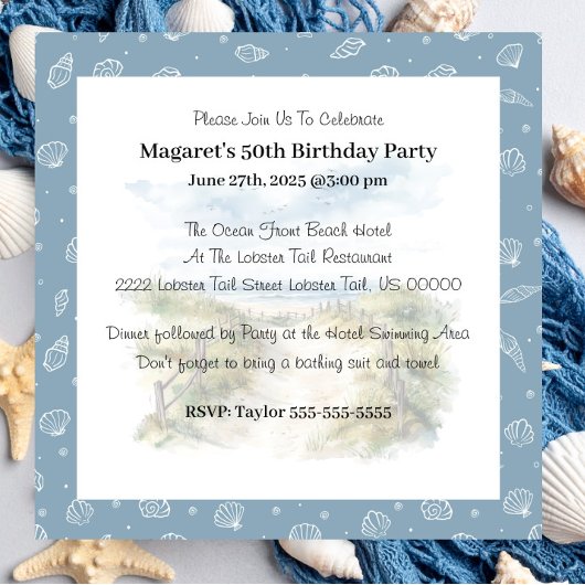 Schattigee Blue Modern Beach Party Verjaardagsuitn Kaart