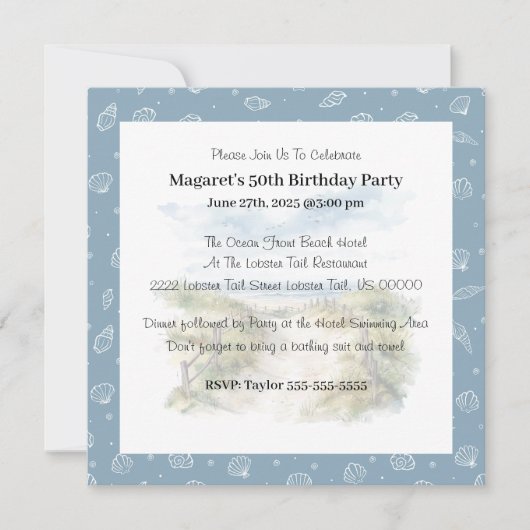 Schattigee Blue Modern Beach Party Verjaardagsuitn Kaart (Voorkant)
