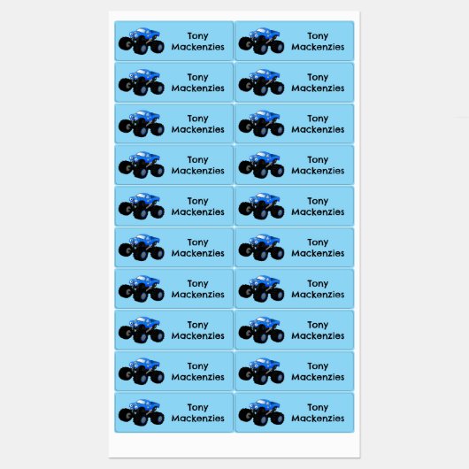 Schattigee Blue Monster Truck cartoon gepersonalis Labels (Vel)