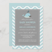 Schattigee Blue Mustache Whale Boy Baby shower Uit Kaart (Voorkant / Achterkant)