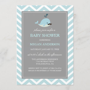 Schattigee Blue Mustache Whale Boy Baby shower Uit Kaart