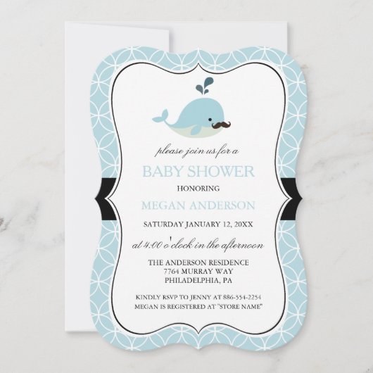Schattigee Blue Mustache Whale Boy Baby shower Uit Kaart (Voorkant)