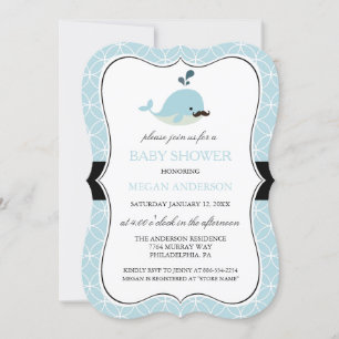 Schattigee Blue Mustache Whale Boy Baby shower Uit Kaart