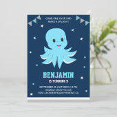 Schattigee Blue Octopus Kids Verjaardagsfeestje Ui Kaart (Staand voorkant)