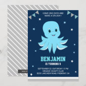 Schattigee Blue Octopus Kids Verjaardagsfeestje Ui Kaart (Voorkant / Achterkant)