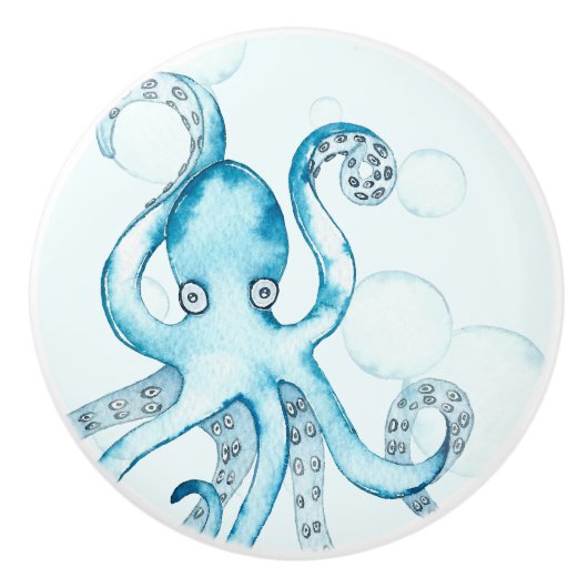 Schattigee Blue Octopus Zee Life Baby Boy Nursery Keramische Knop (Voorkant)