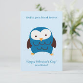 Schattigee Blue Owl Kinder Valentijnsdag Kaarten (Staand voorkant)