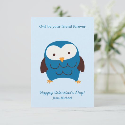 Schattigee Blue Owl Kinder Valentijnsdag Kaarten (Staand voorkant)