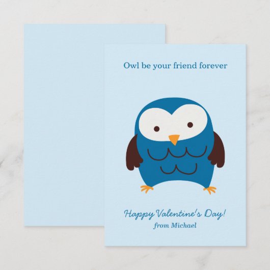 Schattigee Blue Owl Kinder Valentijnsdag Kaarten (Voorkant / Achterkant)