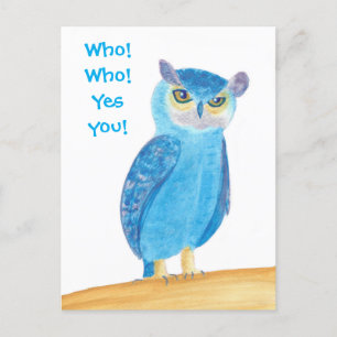 Schattigee Blue Owl verjaardagsfeestuitnodigingen, Uitnodiging Briefkaart