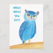 Schattigee Blue Owl verjaardagsfeestuitnodigingen, Uitnodiging Briefkaart (Voorkant)