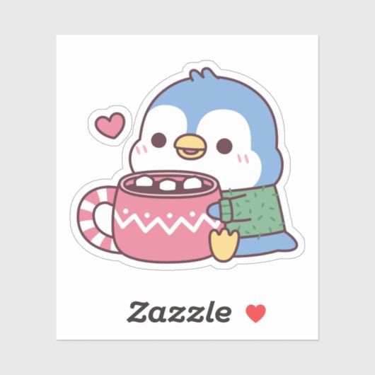 Schattigee Blue Penguin houdt van warme cacao met  Sticker (Vel)