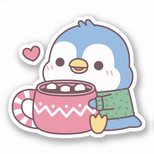 Schattigee Blue Penguin houdt van warme cacao met Sticker (Voorkant)
