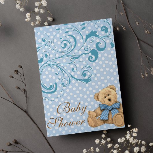 Schattigee Blue Polka Dots Baby shower Invitation Kaart