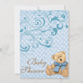 Schattigee Blue Polka Dots Baby shower Invitation Kaart (Voorkant)