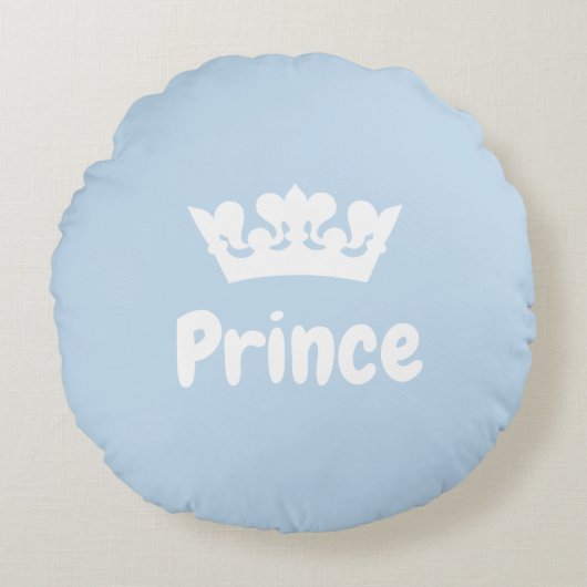 Schattigee Blue Prince Crown Boy Nursery Rond Kussen (Voorkant)