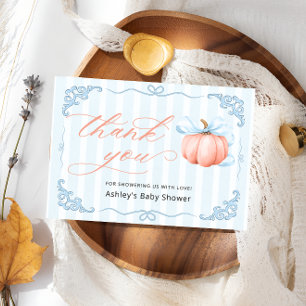 Schattigee Blue Pumpkin Baby shower Dank u kaart