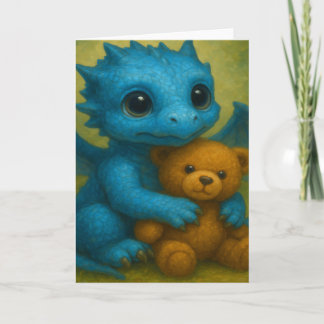 Schattigee Blue Puppy Eyed Baby Dragon met Teddy B Kaart