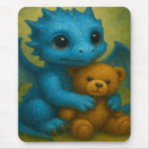 Schattigee Blue Puppy Eyed Baby Dragon met Teddy B Muismat