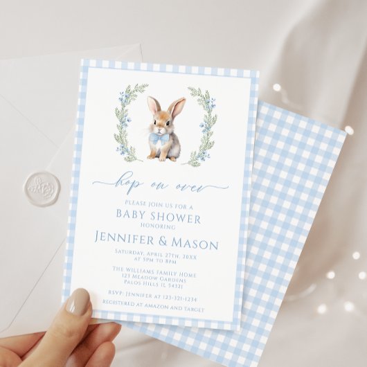 Schattigee Blue Rabbit Bunny Baby Boy Doucheuitnod Kaart