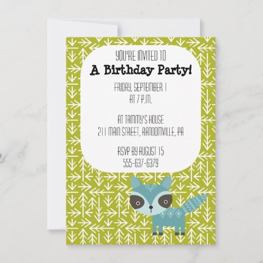 Schattigee Blue Raccoon Party Uitnodiging (Voorkant)