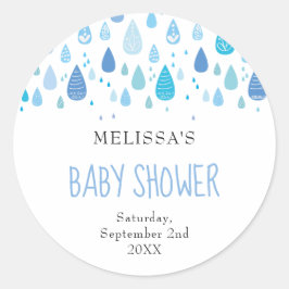 Schattigee Blue Raindrops Baby shower / Sprinkle Ronde Sticker