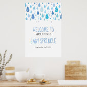 Schattigee Blue Raindrops Baby Sprinkle / Shower W Poster (Keuken)