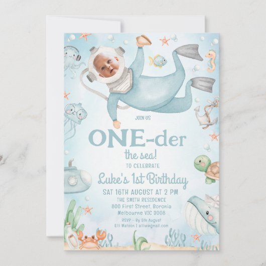 Schattigee Blue Scuba Diver Oneder het Zee 1e verj Kaart (Voorkant)