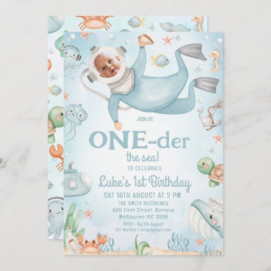 Schattigee Blue Scuba Diver Oneder het Zee 1e verj Kaart (Voorkant / Achterkant)