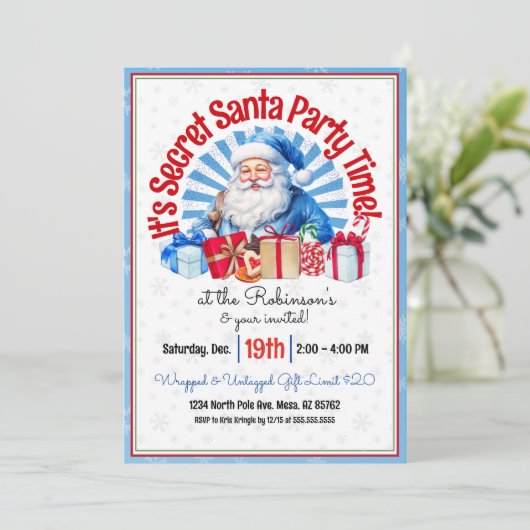 Schattigee Blue Secret Kerstfeest uitnodiging (Staand voorkant)