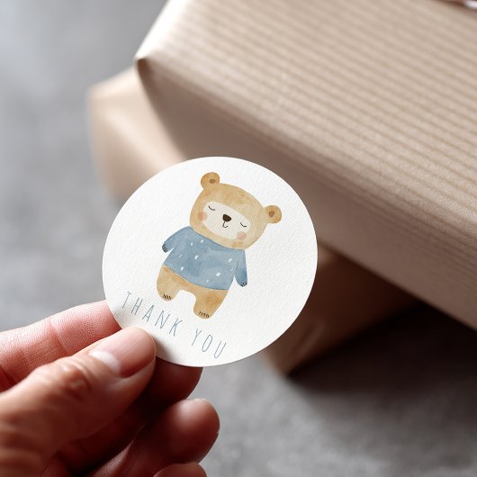 Schattigee Blue Sleeping Teddy Bear Dank je wel Ronde Sticker
