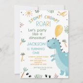 Schattigee Blue Stomp Chomp Party Dinosaurus 1e ve Kaart (Voorkant)