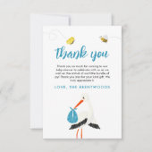 Schattigee Blue Stork Baby shower bedankkaart (Voorkant)