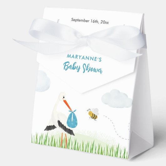 Schattigee Blue Stork Baby shower Custom Bedankdoosjes (Voorkant)