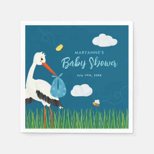 Schattigee Blue Stork Baby shower Custom Servet (Voorkant)