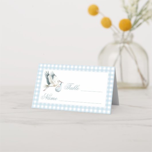 Schattigee Blue Stork Baby shower Tafelnummers Ten Plaatskaartje (Voorkant)