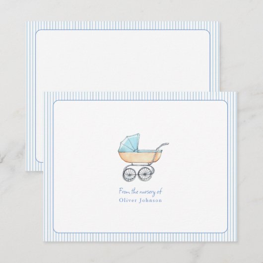 Schattigee Blue Stroller baby jongen kinderkamer F Bedankkaart (Voorkant / Achterkant)