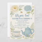 Schattigee Blue Tea Party Verjaardagsuitnodiging Kaart (Voorkant / Achterkant)