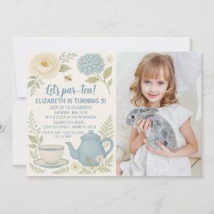 Schattigee Blue Tea Party Verjaardagsuitnodiging Kaart