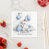 Schattigee Blue Teddy Bear 1e verjaardagsfeestje Servet (Insitu)