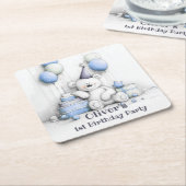 Schattigee Blue Teddy Bear 1st Birthday Party Onde Kartonnen Onderzetters (Schuin)
