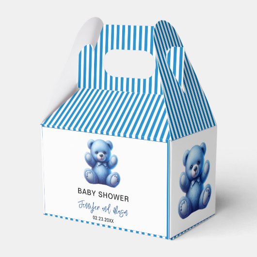 Schattigee Blue Teddy Bear  Baby Boy Shower Bedankdoosjes (Voorkant Zijde)