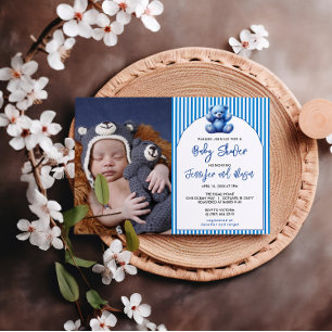 Schattigee Blue Teddy Bear  Baby Boy Shower Kaart