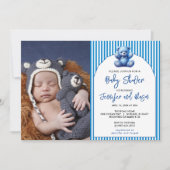 Schattigee Blue Teddy Bear  Baby Boy Shower Kaart (Voorkant)