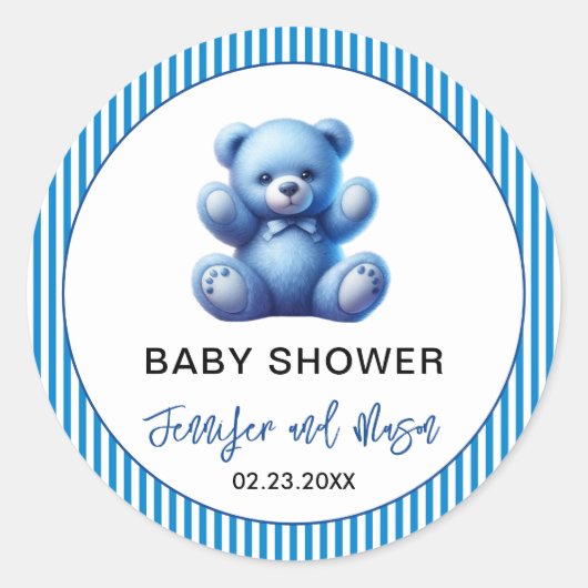Schattigee Blue Teddy Bear  Baby Boy Shower Ronde Sticker (Voorkant)