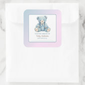 Schattigee Blue Teddy Bear Baby shower Bookplate Vierkante Sticker (Tas)