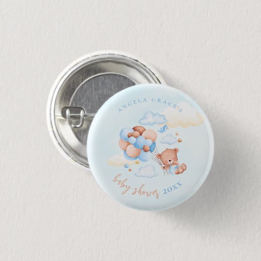 Schattigee Blue Teddy Bear Baby shower Button (Voorkant /achterkant)