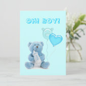 Schattigee Blue Teddy Bear Baby shower Uitnodiging (Staand voorkant)